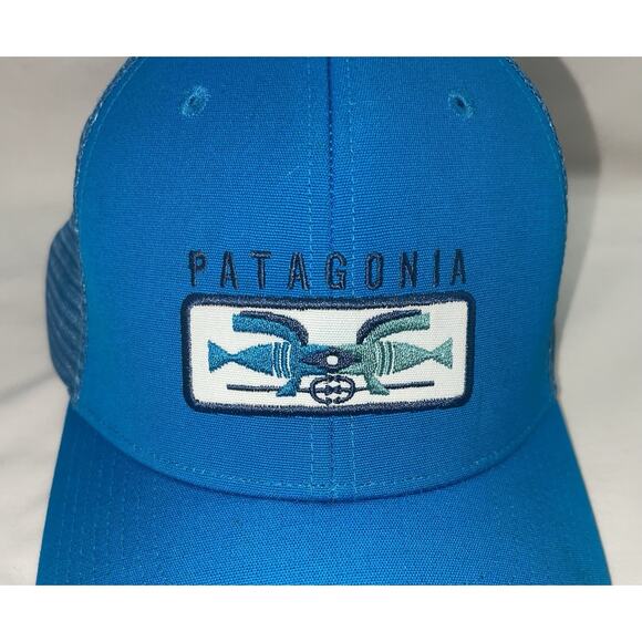 Patagonia Trident Flying Fish Blue Snapback Trucker Hat Mesh - Picture 2 of 5